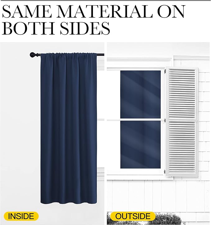 NICETOWN Kitchen Curtains, Short Blackout Curtains & Drapes, Thermal Insulated Blackout Curtain Panels for Kids Room, Play Room (Navy, 29" Wide by 50" Long, 2 PCs)