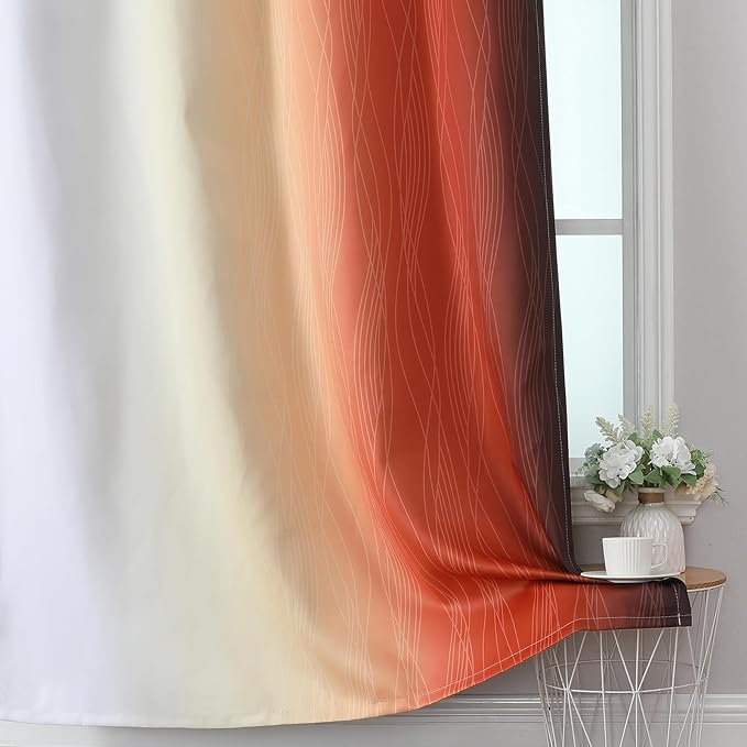Estelar Textiler Burnt Orange and Greyish White Ombre Blackout Curtains 90 Inch Length for Living Room, Room Darkening Grommet Gradient Thermal Insulated Drapes for Bedroom,52Wx90L Inches (2 Panels)
