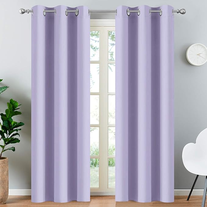 Yakamok Blackout Curtains for Bedroom - Grommet Thermal Insulated Room Darkening Curtains for Living Room, Set of 2 Panels (38 x 84Inch, Lilac)