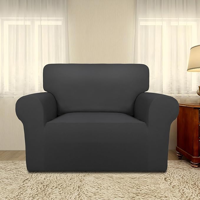 PureFit Super Stretch Sofa Slipcover – Spandex Non Slip Soft Couch Sofa Cover, Washable Furniture Protector with Non Skid Foam and Elastic Bottom for Kids, Pets (Oversized, Dark Gray)