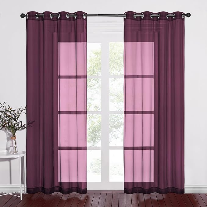 NICETOWN Voile Red Sheer Curtains 84 Inches Long, Grommet Airy & Lightweight Window Draperies Translucent Elegant Panels for Living Room/Bedroom, Burgundy Red, W54 x L84, Set of 2