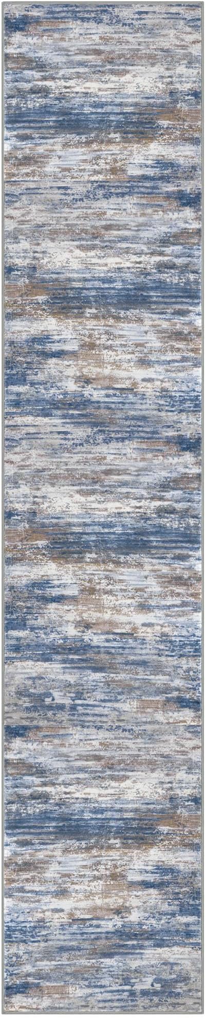 KOZYFLY Modern Abstract Hallway Runner, 2x10 Washable Rug Runner Non-Slip Soft Striped Kitchen Runner Rug, Blue Rust Print Carpet for Entryway Bathroom Laundry Room Foyer