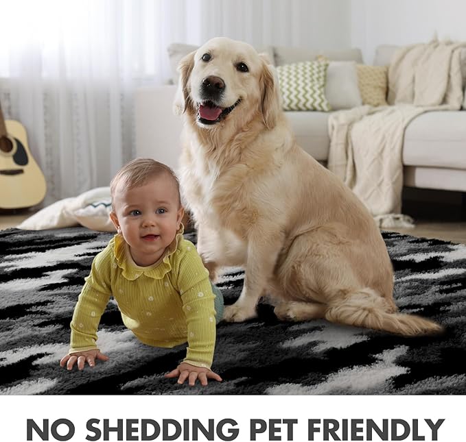 5x7 Ft Large Shag Rugs for Bedroom Living Room, Tie Dyed Ultra Soft Fluffy Furry Area Rug for Indoor Floor, Aesthetic Carpet for Home Decor (Grey)