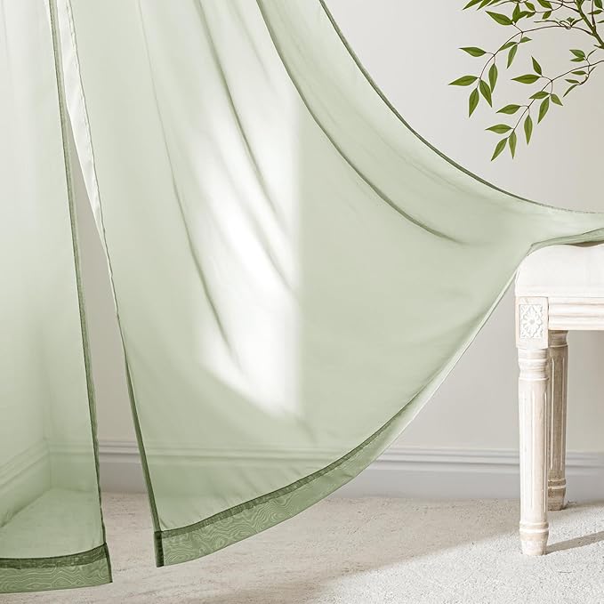 MIULEE Sage Green Sheer Curtains 96 Inches Long, 4 Panels Set, Light Filtering Rod Pocket Voile Drapes Window Treatments, Semi Transparent Airy Fabric for Bedroom and Living Room, 42 x 96 Inches