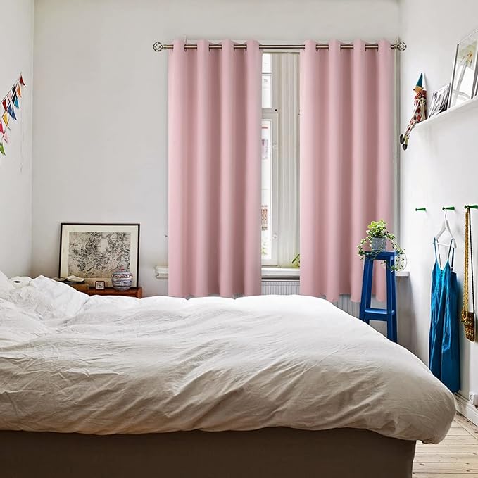 BGment Room Darkening Curtains 72 Inches Long - Grommet Thermal Insulated Drapes Window Treatment Curtains for Bedroom, 2 Panels, 52 x 72 Inch, Baby Pink
