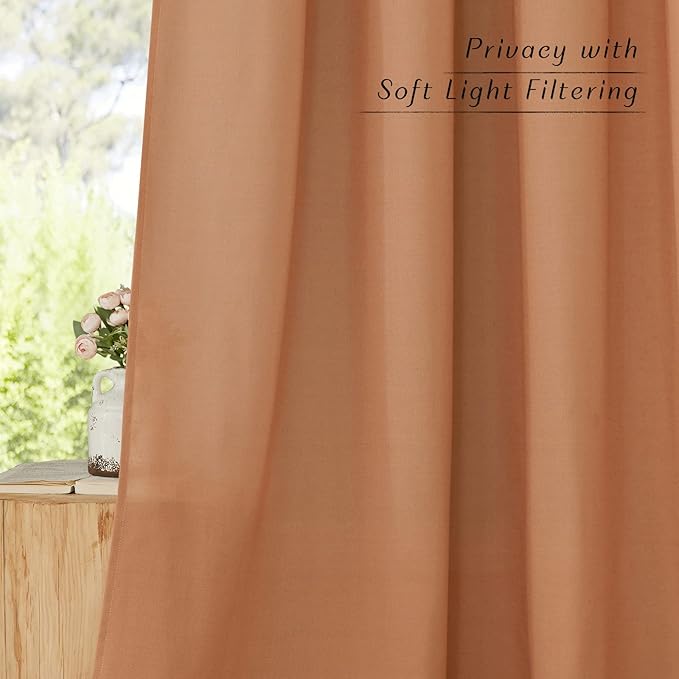 NICETOWN Burnt Orange Thick Linen Curtains 72" Length, Grommet Privacy Window Treatments Linen Weave with Light Penetration Vertical Drapes for Farmhouse/Home Office, W42 x L72, 2 Panels