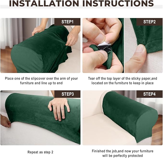 Couch Arm Covers 2 Pcs Sofa Armrest Covers Stretch Couch,Armrest Cover for Chairs Scratch-Resistant Sofa Arm Cover Armchair Slipcovers,Christmas Green