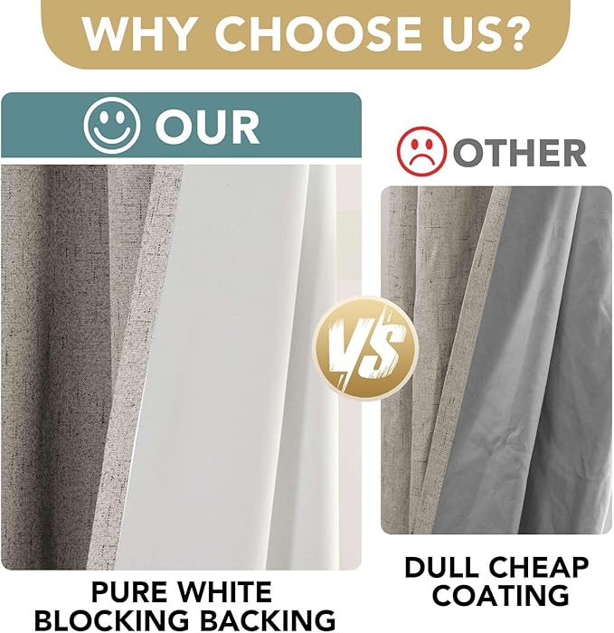 H.VERSAILTEX Primitive Linen Curtains 100% Blackout Curtain Drapes Burlap Fabric Curtains with White Thermal Insulated Liner, Grommet Top Drapes Living Room/Bedroom (2 Panels, 42 x 54 Inch, Stone)