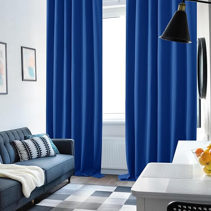 Deconovo Blackout Curtains, Thermal Insulated, W52 x L63 2 Panels, Back Tab, Machine Washable, Room-Darkening Drapes for Bedroom/Living Room Royal Blue