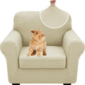 XINEAGE New 2 Pieces Chair Covers with Arms Super Stretch Chair Slipcover for Living Room Pet Dog Universal Slip Cover Anti Slip Armchair Furniture Protector (Light Beige), 31"-46"(1 Cushion)