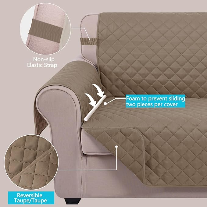U-NICE HOME Recliner Chair Covers Reversible Chair Cover Pet Covers for Dogs with Elastic Straps Water Resistant Diamond Quilted (23''Armchair, Taupe/Taupe)