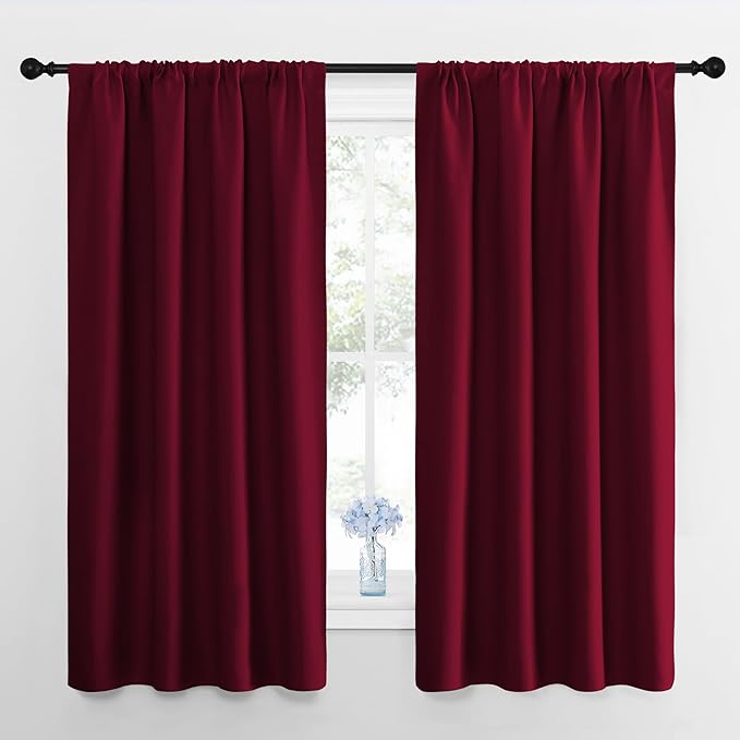 NICETOWN Blackout Curtains for Bedroom, Blackout Curtain Panels, Wine Red, 1 Pair, 42 by 45-inch, Window Treatment Energy Saving Thermal Insulated Solid Rod Pocket Blackout Drapes/Draperies