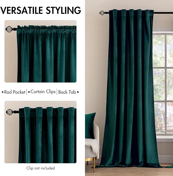 MIULEE Velvet Curtains 108 inches Long 2 Panels - Luxury Blackout Curtains for Bedroom Living Room Thermal Insulated Home Christmas Decor Super Soft Window Drapes Rod Pocket & Back Tab, Emerald Green