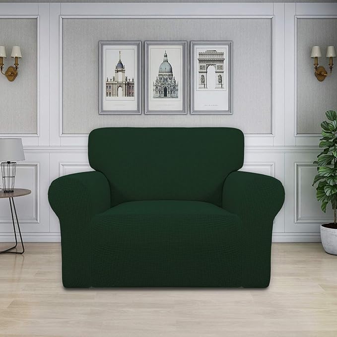 Easy-Going Stretch Oversized Chair Sofa Slipcover 1-Piece Couch Sofa Cover Furniture Protector Soft with Elastic Bottom for Kids Spandex Jacquard Fabric Small Checks Dark Green
