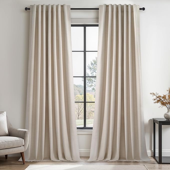 Extra Long 120 Inch Blackout Curtains for Large Window Treatment Natural Farmhouse Thick Linen Texture Sound Proof Drapes Room Divider Pleat Ceiling Track Burg Bedroom 10Ft(W52 xL132 2 Panels)