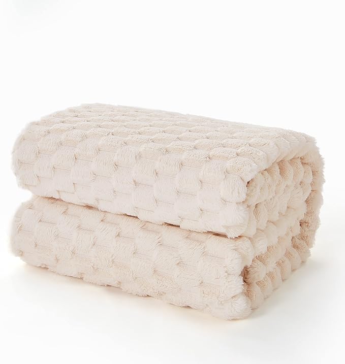EXQ Home Fleece Blanket Queen Size for Bed or Couch - 3D Imitation Turtle Shell Jacquard Decorative Blankets - Cozy Soft Lightweight Fuzzy Flannel Blanket Suitable for All Seasons(90"×90",Beige)