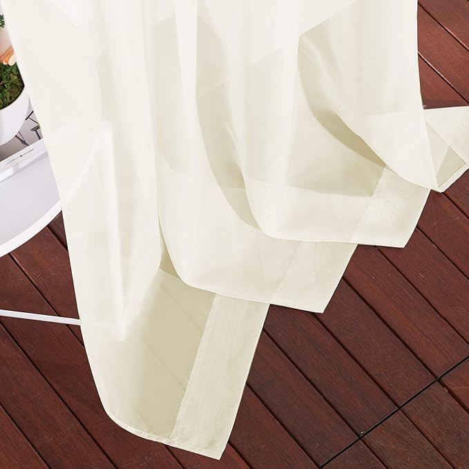 NICETOWN Sheer Curtain Panels 96 inch Cream Beige - Window Treatments Voile Panels with Eyelet Top for Living Room (One Pair, W54 x L96)