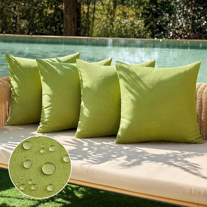 MIULEE Pack of 4 Decorative Outdoor Throw Pillow Covers Linen Waterproof Pillow Covers Spring Farmhouse Cushion Cases for Patio Garden Tent Balcony Couch Sofa 18x18 inch Moss Green