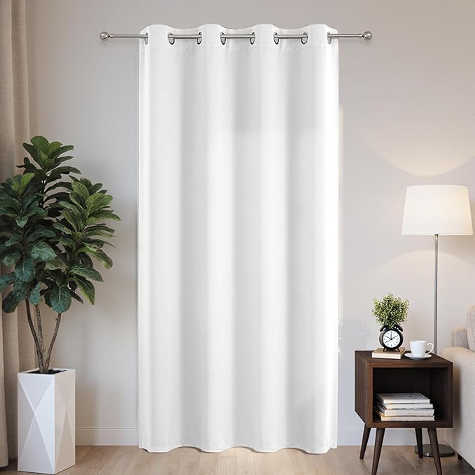 Joydeco Blackout Patio Sliding Door Curtains 108 Inches Long, Grommet Privacy Room Divider Curtains, Extra Wide Thermal Blackout Drapes for Bedroom Living Room (Pure White, 60Wx108L, 1 Panel)