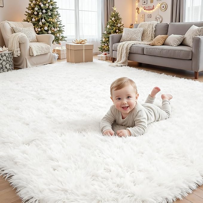 4x6 Area Rugs for Living Room Rug: Soft Fluffy Shag White Rugs for Bedroom, Non-Slip Large Fuzzy Plush Rug Indoor Floor Carpet for Nursery Kids Boys Girls Room, Dorms, Playroom, Modern Home Decor