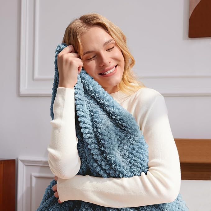 Whale Flotilla King Size Fuzzy Fleece Blanket, Fluffy Warm Soft Jacquard Bed Blankets for All Season, Lightweight and Cozy, 90x104 Inch, Slate Blue