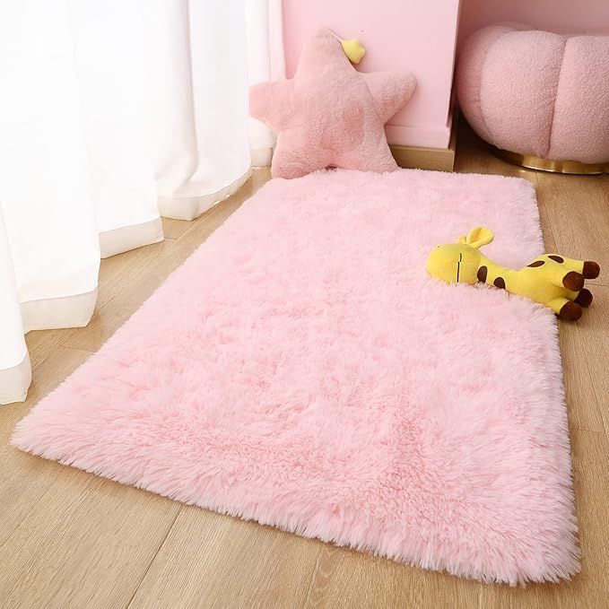 Chicrug Soft Runner Rug for Bedroom Living Room Plush Fluffy Rugs 2x4 Feet, Shag Furry Runner Rug Carpet Non Shedding for Nursery Children Kids Girls Room Home Decorative, Pink