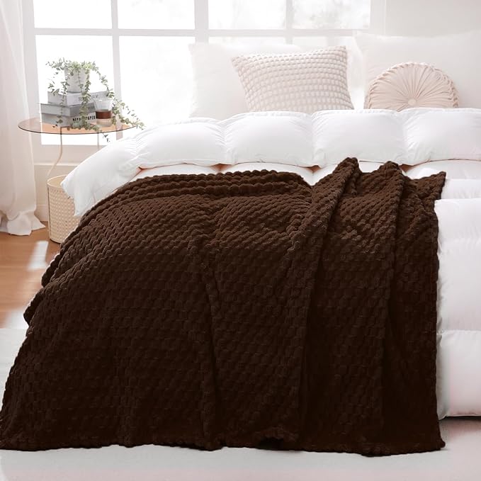 Puncuntex Brown Throw Blanket 50"×60" inches Fuzzy 3D Jacquard Decorative Flannel Fleece Super Soft Plush Cozy Blanket for Couch Sofa Chair Lightweight