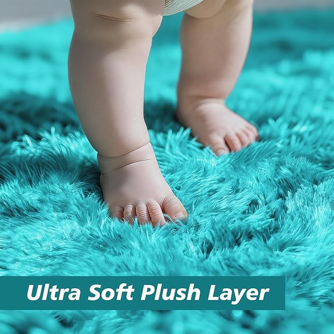 yulidayang Soft Round Area Rug for Kids Bedroom, Fluffy Fuzzy Shaggy Rug 3'X3'for Living Room, Non Slip Circle Plush Rug for Girls Room Nursery Dorm Decor,Light Blue