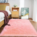 Goolela Pink Fluffy Rug 4x6 Fuzzy Faux Fur Shag Sheepskin Shaggy Rug for Bedroom Living Room Washable Rectangle
