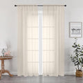 OWENIE Cream Sheer Curtain 96 Inch Long 2 Panels Set, Light Filtering Clear Rod Pocket Soft Sheer Curtain 95 for Bedroom/Living Room, 2Pcs, Each 42" W x 96" L, Cream