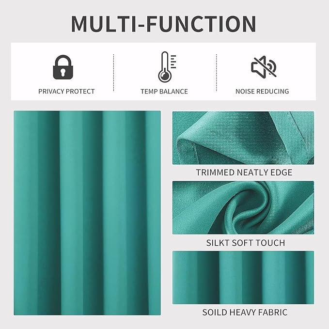 Joydeco Blackout Curtains 95 Inch Length 2 Panels Set, Thermal Insulated Long Curtains& Drapes 2 Burg, Room Darkening Grommet Drapes for Living Room Bedroom Window (W52 x L95 Inch, Peacock Blue)