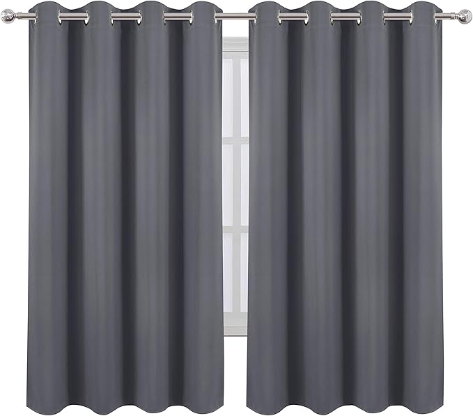 LEMOMO Grey Blackout Curtains 66 x 63 Inch Length/Set of 2 Curtain Panels/Thermal Insulated Room Darkening Blackout Curtains for Bedroom