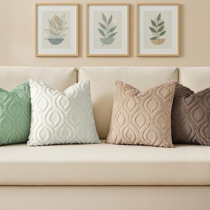 decorUhome Throw Pillow Covers 26x26 Inch Set of 2, Soft Plush Faux Wool Sage Green Solid Couch Pillow Covers, Accent Euro Sham Farmhouse Neutral Square Pillow Cases for Sofa Bed Living Room