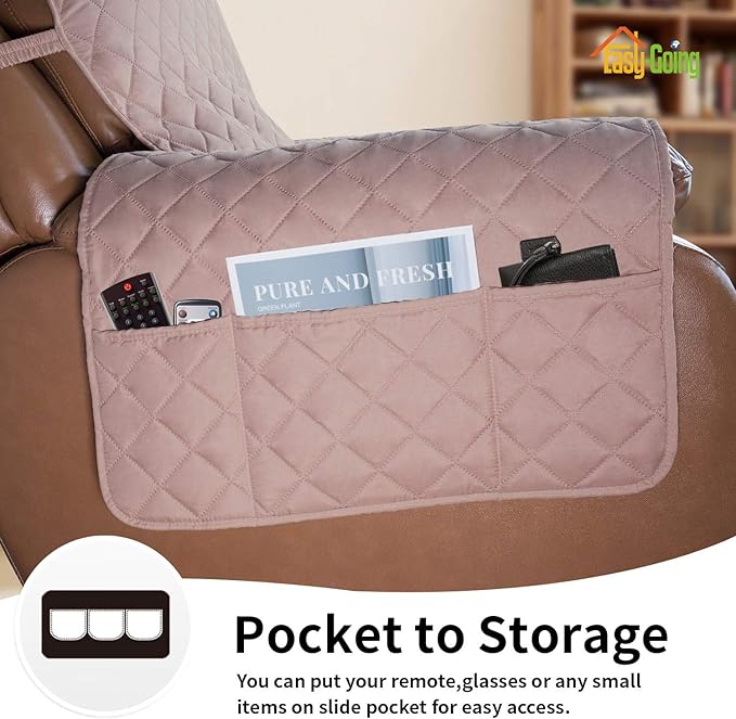 Easy-Going Oversized Recliner Cover Reversible Couch Cover Sofa Cover for Living Room Water Resistant Furniture Protector with Elastic Straps for Pets Dog (Oversized Recliner, Pink/Beige)