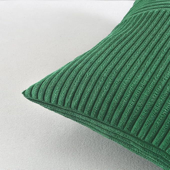 Fancy Homi 2 Packs Green Lumbar Decorative Throw Pillow Covers 12x20 Inch for Couch Bed Sofa, Holiday Christmas Home Decor Gift, Soft Striped Corduroy Rectangle Accent Cushion Case 30x50 cm
