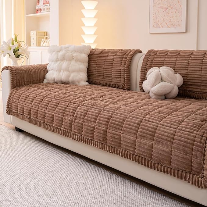 Couch Cover for Dogs Washable, Fuzzy Pet Couch Covers for 3 Cushion Sofa Pet Friendly, Non Slip Sofa Cover (Dark Brown, 27.6" x 27.6"/70 x 70cm 2 PCS)