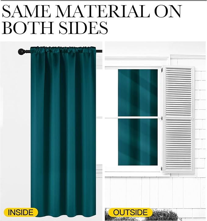 NICETOWN Teal Blackout Cafe Faux Silk Curtains for Small Windows, 42" Wide by 36" Long, 2 Panels, Rod Pocket Thermal Insulated Blackout Satin Drapes for Kitchen