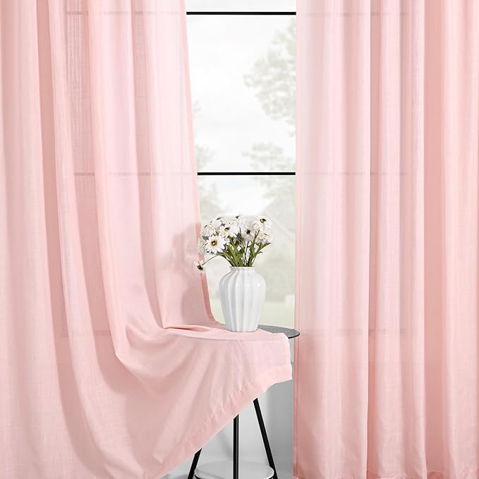 Extra Long Light Pink Linen Curtains 120 Inch Length 2 Panels for Girls Bedroom Living Room Light Filtering Semi Sheer Window Drapes Back Tab Rod Pocket Modern Farmhouse Decor