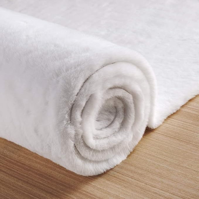 ORINOVA White Washable Furry Area Rug Runner Faux Bunny Fuzzy Fur Rugs for Bedroom Living Room 2x6 Rug Runners for Hallways Room Décor