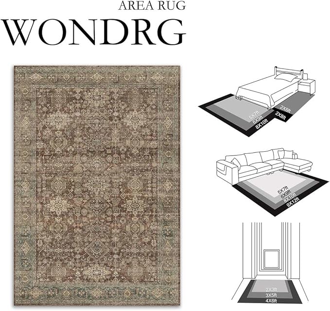 6x9 Washable Area Rug for Living Room Bedroom Vintage Rust Red Carpet Soft Low Pile Traditional Retro Non Slip Throw Rug for Dining Room Entryway Indoor Dorm Kitchen