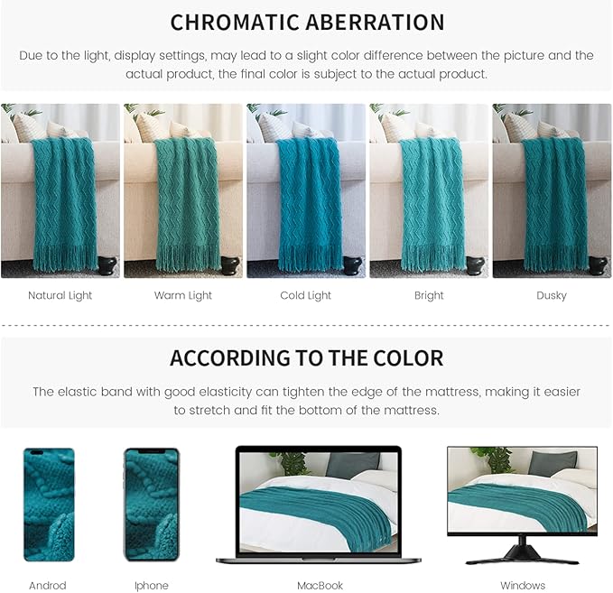 BOURINA Teal Throw Blanket 50x60 Inches Throw Textured Solid Soft Sofa Couch Decorative Knit Blanket
