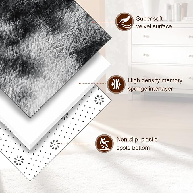 TWINNIS Super Soft Shaggy Rugs Fluffy Carpets, 5x8 Feet, Indoor Modern Plush Area Rugs for Living Room Bedroom Kids Room Nursery Home Decor, Upgrade Anti-Skid Rectangular Fuzzy Rug, Black and White