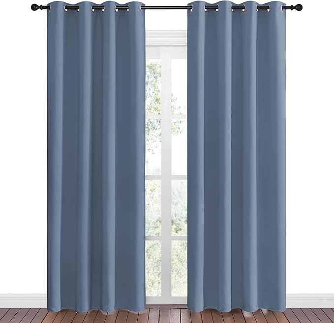 NICETOWN Stone Blue Room Darkening Curtain Panels 86" Length for Bedroom Living Room, Thermal Insulated Blackout Draperies for Home Decoration, Total Privacy (55" Width, 2 Pieces)