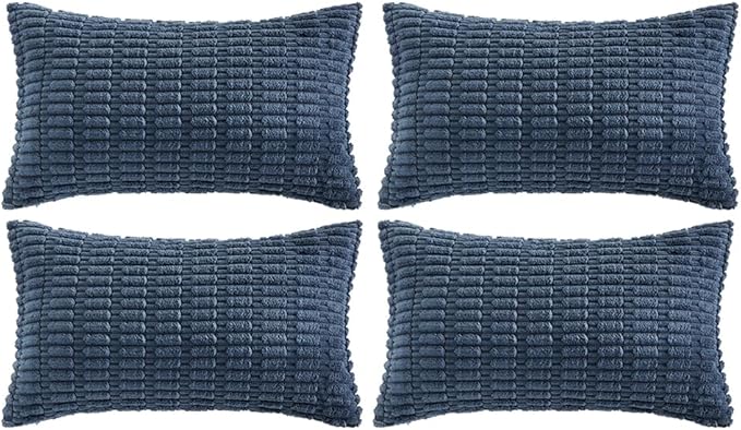 Fancy Homi 4 Packs Dusty Blue Decorative Throw Pillow Covers 12x24 Inch for Living Room Couch Bed Sofa, Rustic Farmhouse Boho Home Decor, Soft Plush Striped Corduroy Square Cushion Case 30x60 cm