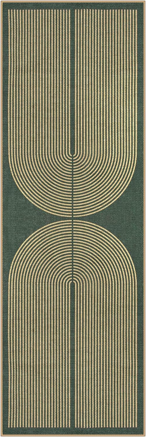 Lahome Enfys Modern Rainbow Easy Jute Entryway Runner Rug, Washable Carpet Runners for Hallway 6ft, Farmhouse Non Slip Stain Resistant Kitchen Mats for Floor Laundry Room Porch Bedroom, Dark Green