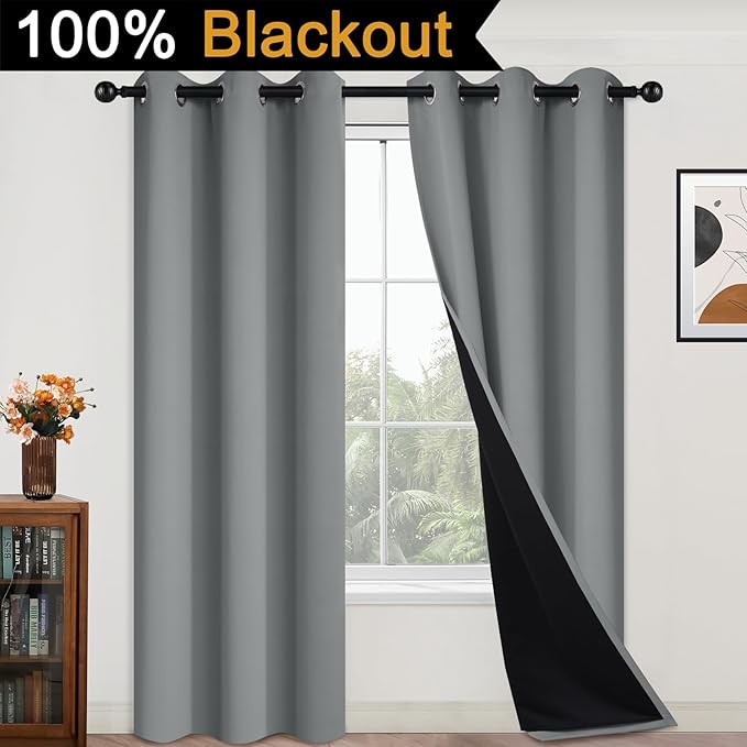 Yakamok Dove Grey 100% Blackout Curtains, Thermal Insulated Total Blackout Drapes for Bedroom, Heat Blocking Window Curtains for Living Room(42Wx84L, 2 Panels)