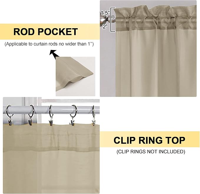 OVZME Taupe Sheer Curtains 84 Inches Long 2 Panels - Soft Light Filtering Window Sheer Panels for Living Room/Bedroom, Top Dual Rod Pocket, 1 Pair, Each 42Wx84L Inches