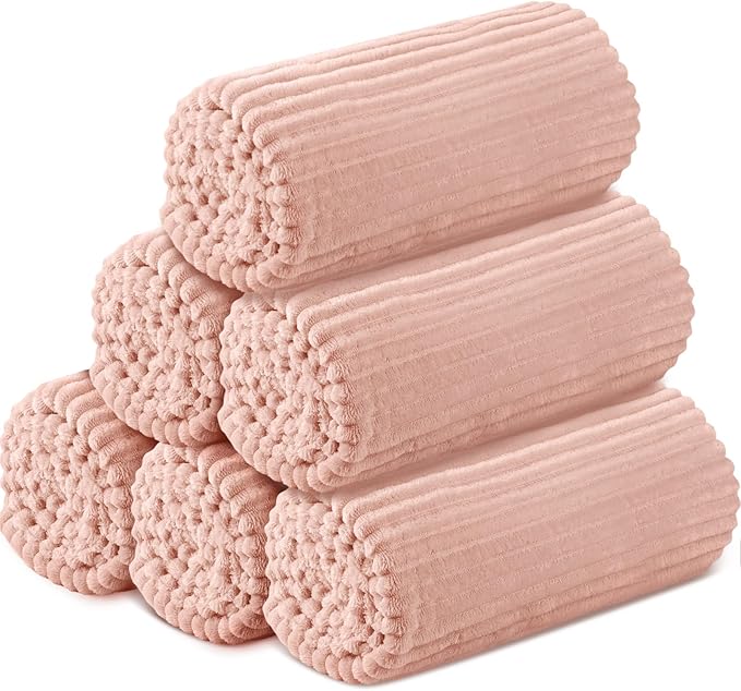 Buryeah 6 Pcs Flannel Throw Blanket Bulk 50 x 60 in Sleepover Blanket Outdoor Wedding Throw Lightweight, Oeko-tex Standard 100 Certified for Sofa Homeless Gifts (Pastel Pink)