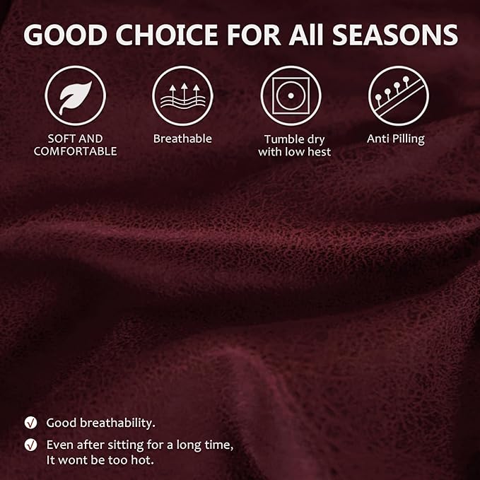 Leather Look Couch Cushion Covers Sofa Seat Slipcovers Sets Couches Furniture Protector for Sectional Armchair Loveseat Pets Kids Stretch Spandex Fabric (2 T-Cushion Loveseat, Burgundy)