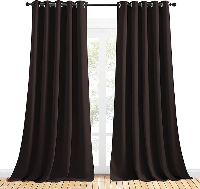 NICETOWN Blackout Curtain Panels for Bedroom, 2 Panels, W70 x L95-inch, Toffee Brown, Thermal Insulated Grommet Top Blackout Draperies and Drapes for Basement